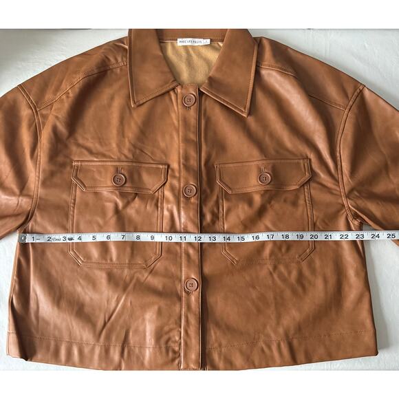 New Avec Les Filles Faux Leather Shacket in Cognac Women's Size L - Picture 7 of 8